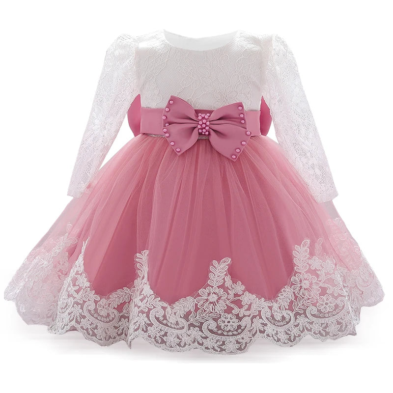 Newborn Big Bow Birthday Baptism Dress For Baby Girl Clothes Dress Long Sleeve Princess Dresses Party Ball Gown 3 12 24 Month