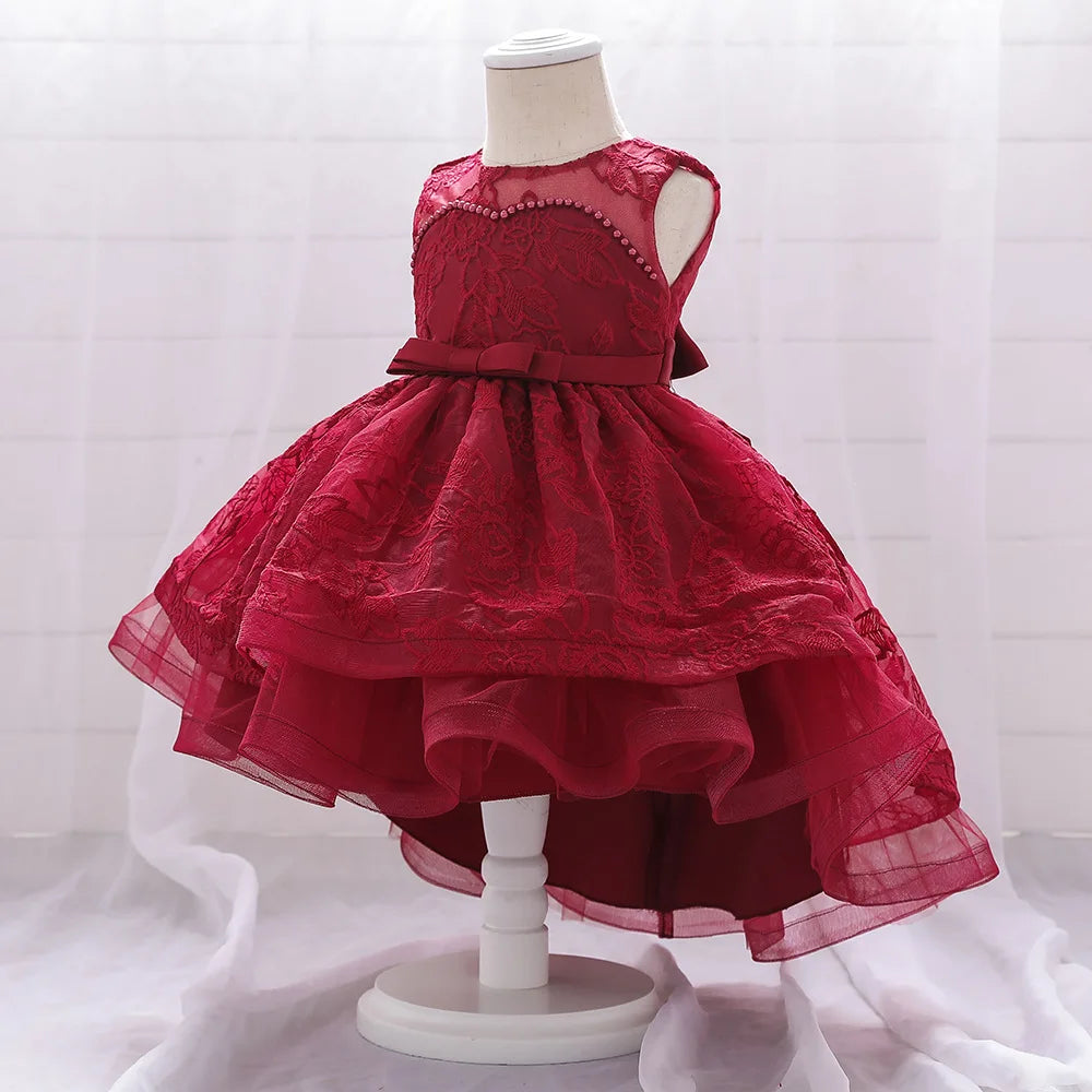 New Infant Newborn Baby Girls Lace Embroidery Tail Toddler Birthday Party Princess Dress Baby Cute Tutu Dress For  0-24 Months