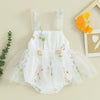 Baby Girl Summer Mesh Romper Dress Cute Tie Up Mesh Flower Embroidery Cami Jumpsuit for Infant Toddler 0-24 Months