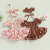 0-18 Months Baby Girl Clothes 2Pcs Summer Outfits Puff Sleeve Floral Print Halter Smocked Romper Dress with Headband Set