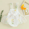 Baby Girl Summer Mesh Romper Dress Cute Tie Up Mesh Flower Embroidery Cami Jumpsuit for Infant Toddler 0-24 Months